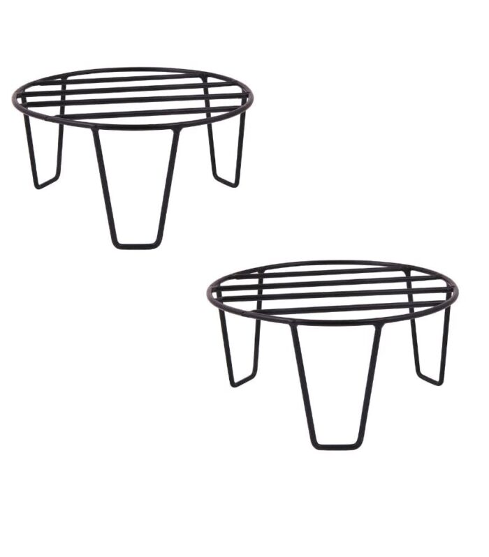 DukanRoad Black Color Strong Legs Metal Round Stands for Plant Pot Flower Pot Round Stand for Planter Stand Long Plant Stand and Round Stand(Set of 2)