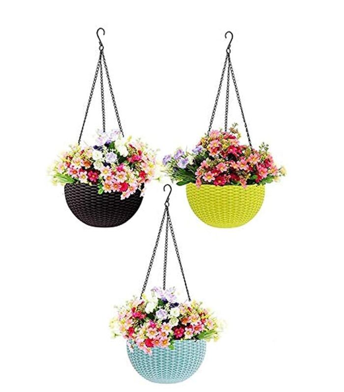 DukanRoad Hanging Plant Basket, 7 Inch, Indoor Outdoor Planter (Pack of 3 pcs) (Multicolor)