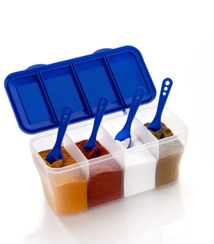 HomeWiz 4 Section Kitchen Storage Box | Fridge Storage Containers | Airtight, Durable, BPA-Free Plastic Container | Organize Grains, Pulses, Snacks & Food in One Jar | 1800ml, Transparent