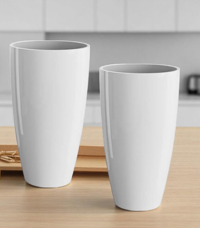 Tower Pot | Light Weight Polymers Indoor-Outdoor Plant Pots | Planter Gamla for Home - Office & Garden | Planters for Living Room | White (2 Pcs, Height : 8 Inch)
