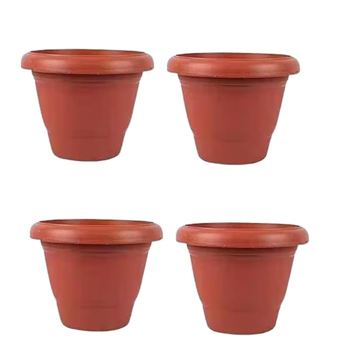 Container Flower Pots Pack of 4 | 8 Inch Heavy-Duty Round DukanRoad Planters for Indoor & Outdoor Gardening | UV-Treated, Durable, Lightweight, Large Drain Holes