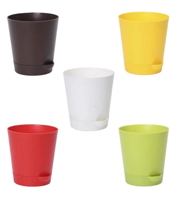Self Watering Small Plant Container with Drip Tray (5.5 Inch, 2 Pcs) Multicolored Set of Plant Pots for Home Garden Decoratation