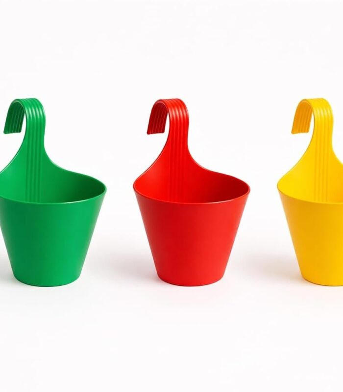 DukanRoad DukanRoad Hanging Planter for Plants, Railing Flower Pots, Pot Diameter (22 cm), Pot Height (17 cm) (Set of 3)(Multicolor)