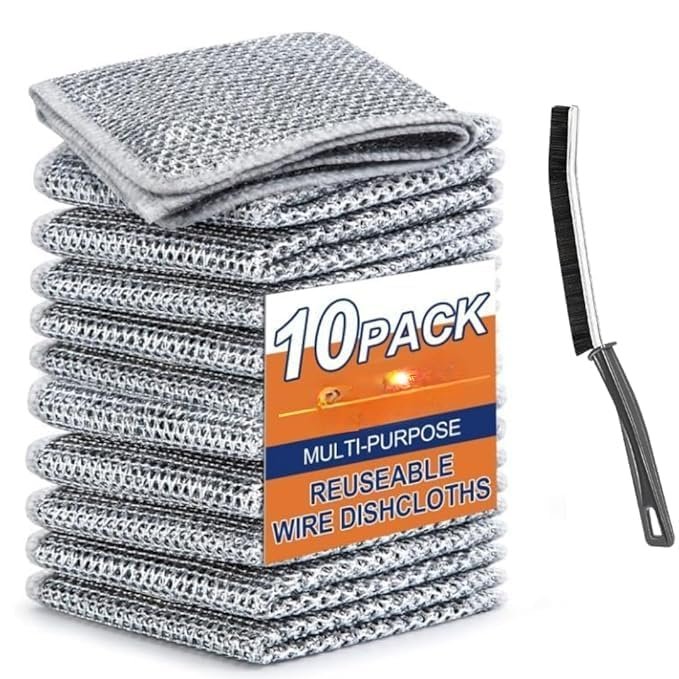 Non Scratch Wire Dish Cloth (Pack of 10), Steel Scrubber for Utensils Cleaning, Multipurpose Wet and Dry Cleaning, Stainless-Steel Dish Wash Scrubber for Washing Dishes, Sinks, Counters