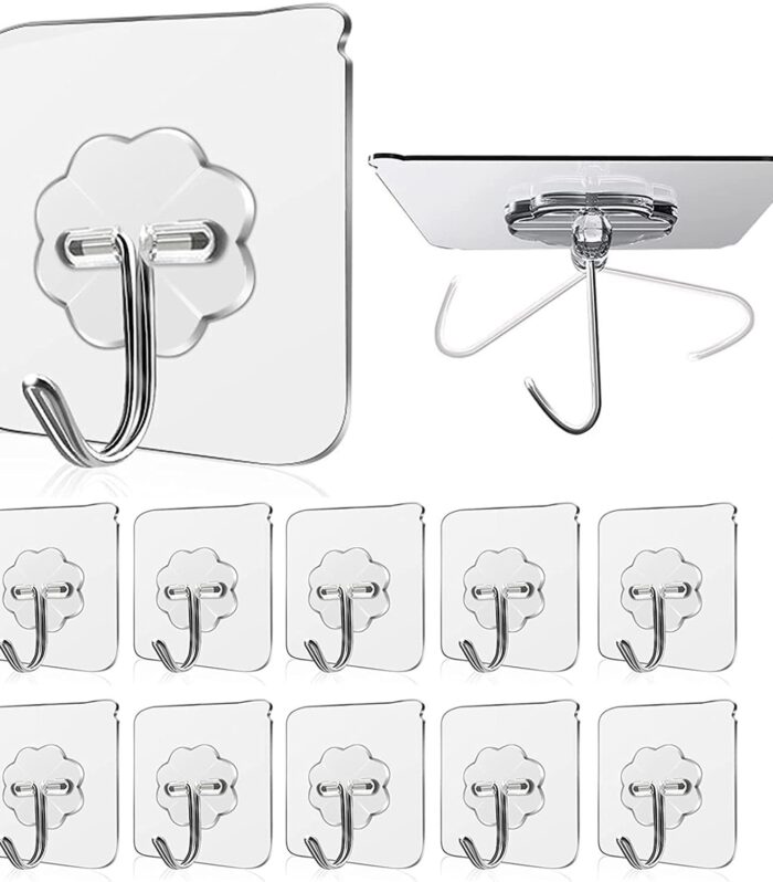 DukanRoad Adhesive Hooks 10 Pcs – Heavy Duty 13.2lb Nail-Free Wall Hooks, Reusable Stainless Steel Sticky Hangers for Kitchen Bathroom Towels, Utility, Ceiling, Multipurpose Home Organization