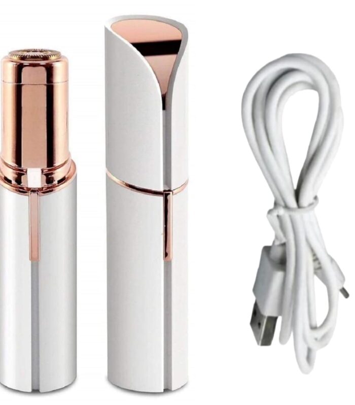 DukanRoad 2-in-1 Eyebrow Trimmer for Women - Facial Hair Removal Machine For Women - Face,Upper Lips,Cheek, Chin and Nose Hair Remover, USB RECHARGEABLE Epilator With Ring Light (White)