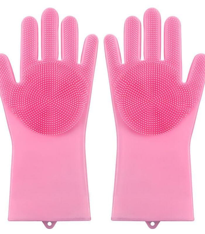 Gloves for Washing Dishes/Hand Gloves for Kitchen/Kitchen Gloves for Dishwashing/Dish Washing for Women/Cleaning/Rubber Scotch/Home Essentials Products/Silicone/cooking/Bathroom/Car-Pink