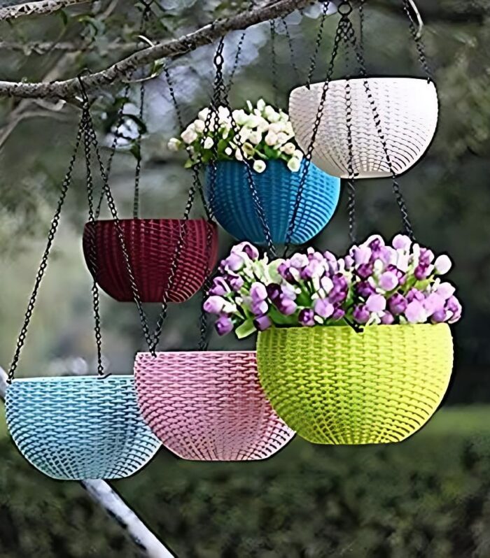Hanging Pot Multicolor | Pack of 6, with Metal Chain