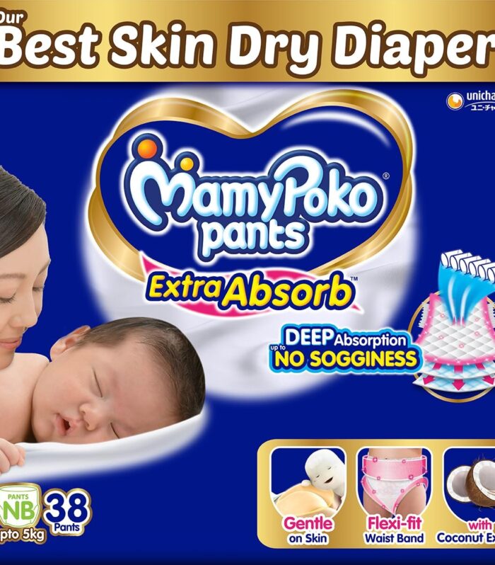 MamyPoko Pants Extra Absorb Baby Diapers, Medium (M Size) | 7-12 kg | 56 Count |Deep Sleep Diapers| Soft Gentle fit |Deep Absorbent Crisscross | Skin Friendly with Coconut Oil |