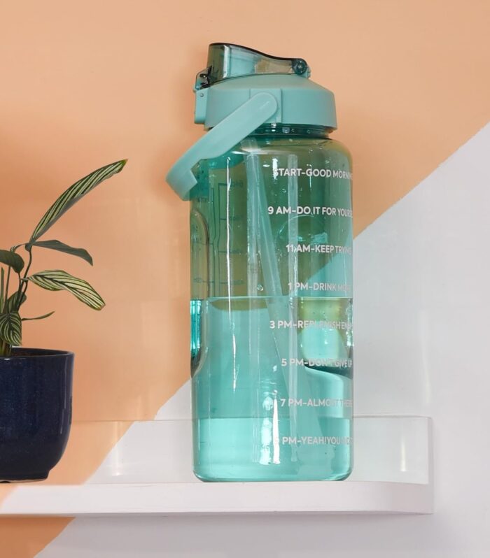 DukanRoad 2L Motivational Water Bottle with Time Marker Transparent, Leak-Proof, and Break-Proof Office, School, College,Travel Bottle BPA-Free Sport Bottle Sea Green| Plastic