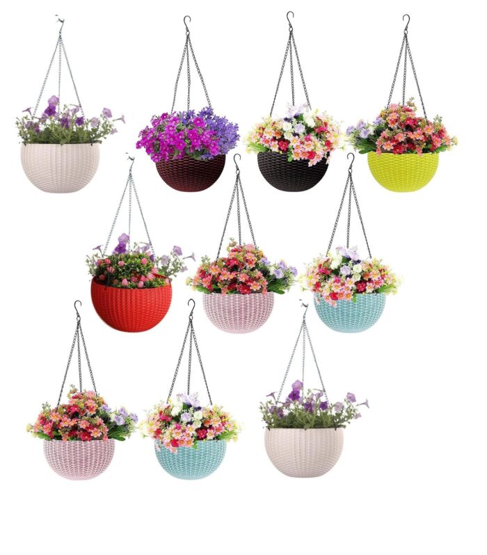 DukanRoad Multicolour Hanging Pots, 7.1 Inch Diameter, 4.8 Inch Height, 3 mm Thickness, 13 Inch Chain, 10 Pieces