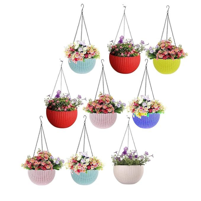DukanRoad Hanging Pots, Hanging Basket/Hanging Planters with Metal Hanging Chain - Pack of 9 (Diameter 7.1 Inch, Height 4.8 Inch, Thickness 3 mm, Chain Length 13 Inch) - Multicolor