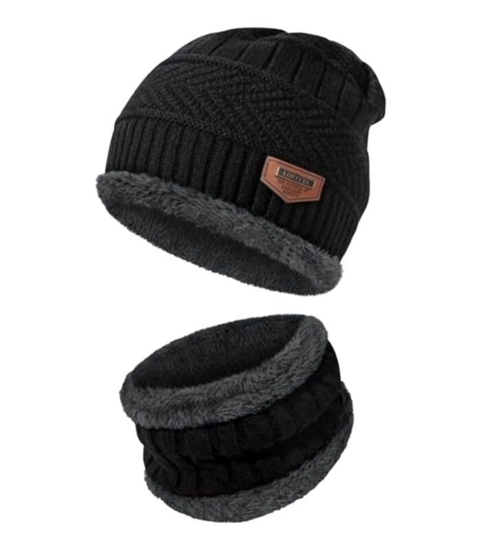 DukanRoad Sports Winters Cap & Muffler for Men & Women| Beanie Cap| 1 Set| (Black)