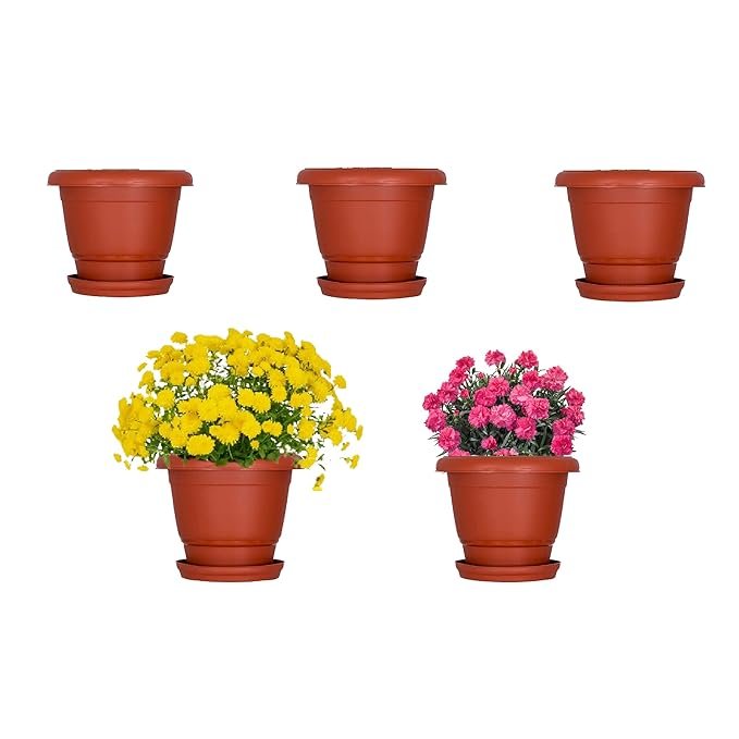 DukanRoad 6-inch DukanRoad Flower Pots with 4-inch Dripping Trays (Pack of 5 Sets) - Terracotta Colour Garden Gamla for Home & Outdoor Balcony - Durable Indoor/Outdoor Planters with Drainage Saucers