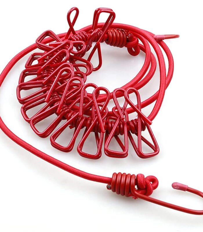 DukanRoad Cloth Drying Rope with Hooks - Elastic Hanging Rope for Travel, Home, and Outdoor Drying - Includes 12 Clips-Kapde Sukhane ki Rassi Wire - Multicolour (1)