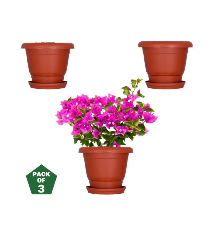 DukanRoad 8-inch DukanRoad Flower Pots with 4-inch Dripping Trays (Pack of 3 Sets) - Terracotta Colour Garden Gamla for Home & Outdoor Balcony - Durable Indoor/Outdoor Planters with Drainage Saucers