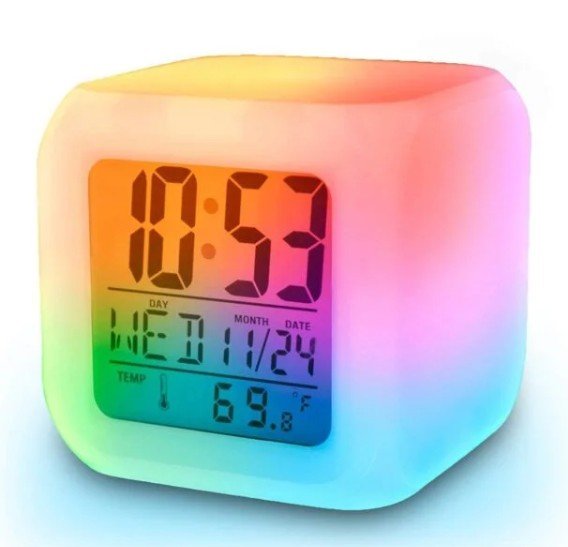 Plastic Changing Multicolour Clock | Digital Led Alarm Clock For Table Home Desk Night Table | With Temperature/Day/Month/Date/Time/Alarm (Digital 1)